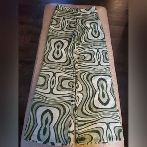 Shein green printed flare pants size medium